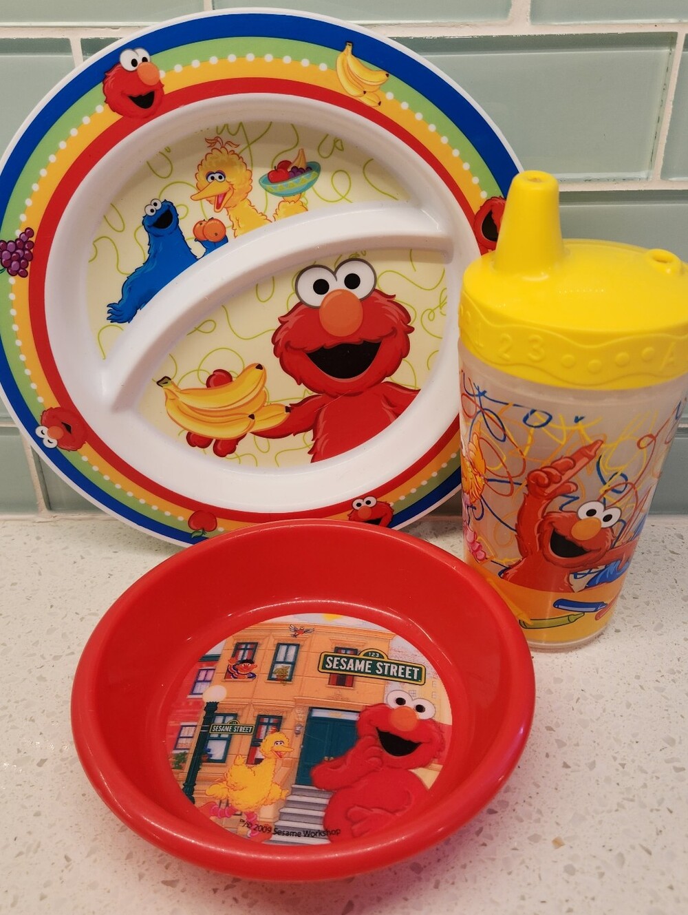 2008-11 Vintage Sesame Street Toddler Feeding Lot Munchkin Divided Plate Elmo 3D